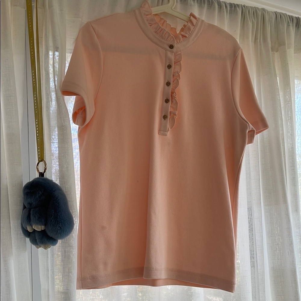 Tory Burch Ruffled Pink Short Sleeve in size XL